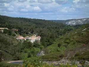Landschaften der Provence - Hügel bedeckt mit Wäldern und Häusern
