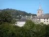 Landschappen van de Aveyron - Gezicht op de toren en de gevels van het dorp Espeyrac