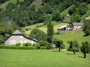 Landschappen van de Béarn - Stenen huizen omgeven door bomen en weiden