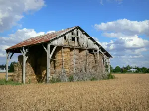 Landschappen van de Berry - Hay schuur in het midden van een veld, wolken in de blauwe hemel