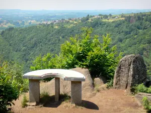 Landschappen van de Corrèze - Oriëntatietafel van de Roche locatie in de stad Allassac, met uitzicht over de kloof Vézère