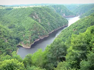 Landschappen van de Corrèze - Site van Saint-Nazaire: panorama van de gorges van de Dordogne en de samenvloeiing van de Dordogne en de Diège achtergrond