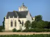 Landschappen van de Deux-Sèvres - Collegiale kerk van Saint-Maurice Oiron omgeven door bomen en velden