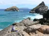 Landschappen van Guadeloupe - Gezicht op het eiland Désirade achtergrond van de punt van de kastelen