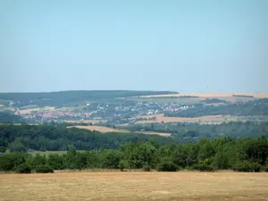 Landschappen van Lotharingen - Field, bomen, bossen en huizen in een dorp