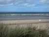 Landschappen van le Nord - Opaalkust: helmgras op de voorgrond, zandstrand van de badplaats Bray-Dunes en de Noordzee