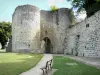 Laon - Porte de Soissons gate, and garden with a bench