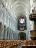 Laon - Inside Notre-Dame cathedral: nave, pulpit, organ and Western rose window