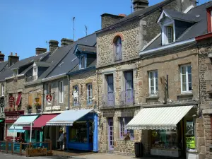 Lassay-les-Châteaux - Facades of houses and shops in the town