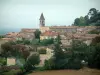 Lautrec - Trees, Saint-Rémy collegiate church and houses in the medieval village