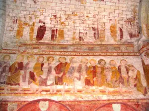 Lavardin - Inside of the Saint-Genest church: Romanesque frescoes (murals)