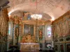 Lévignacq - Interior of the Saint-Martin church: altar, altarpiece and frescoes of the choir