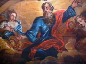 Lévignacq - Interno della chiesa di Saint-Martin: pittura che adornano il tetto in legno