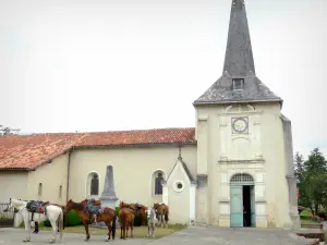 Lévignacq - Cavalli escursioni fare una sosta davanti alla chiesa Lévignacq