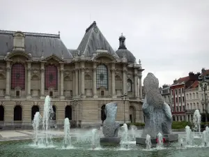 Lille - Palast der schönen Künste, Springbrunnen und Häuser