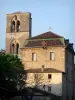 Lodève - Bell tower of the ancient Saint-Fulcran cathedral, former bishop's palace (Town hall) and its roof of glazed tiles