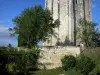 Loudun - Torre cuadrada, árboles y jardín medieval