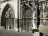 Louviers - Portals of the west facade of the Notre-Dame church of Gothic style