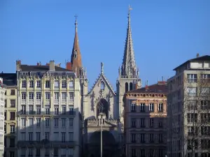 Lyon - Facade of the Saint-Nizier church and the buildings of the peninsula