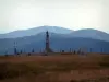 Macizo de los Vosgos - Estatua de la Virgen en la parte superior de la Alsacia Balón de Oro con vistas a las montañas boscosas (Parc Naturel Régional des Ballons des Vosges)