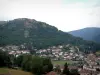 Macizo de los Vosgos - Casas en una aldea y las colinas boscosas (Parque Natural Regional de Ballons des Vosges)