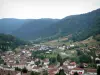 Macizo de los Vosgos - Casas en una aldea y las colinas boscosas (Parque Natural Regional de Ballons des Vosges)