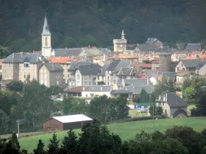 Le Malzieu-Ville - Blick auf die Dächer des mittelalterlichen Ortes und den Glockenturm der Kirche Saint-Hippolyte