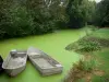 Marais poitevin - Marais mouillé : conche (petit canal) de la Venise verte avec des barques, à Maillezais