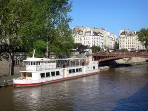 Márgenes del Sena - Crucero atracado en Montebello, puente sobre el río Sena y Doble fachadas de los edificios del Barrio Latino