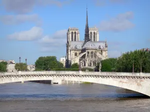 Márgenes del Sena - Puente de Tournelle que atraviesa el Sena y Notre Dame en la Ile de la Cité