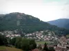 Massief van de Vogezen - Huizen in een dorp en beboste heuvels (Regionale Natuurpark van de Ballons des Vosges)