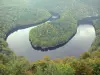 Le méandre de Queuille - Méandre de Queuille: Vue sur le méandre (boucle) formé par la rivière Sioule et les rives boisées (arbres, forêt)