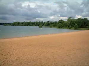 Meren van het forêt d'Orient - Orient meer, zandstrand Geraudot, bos en bewolkte hemel (Regionale Natuurpark van het Forêt d'Orient)