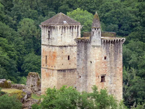 Merle towers - Tours Pesteils in greenery; in the municipality of Saint-Geniez-ô-Merle