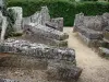 Merowingische Nekropole von Civaux - Merowingischer Friedhof: Steinsärge (merowingische Überreste) und Umfassungsmauer (Ringmauer) gemacht aus Abdeckplatten der Steinsärge