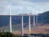 Millau viaduct - View of the cable-stayed motorway bridge and its surrounding landscape, in the Grands Causses Regional Nature Park