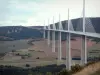 Millau viaduct - View of the cable-stayed motorway bridge and its surrounding landscape