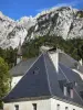 Monasterio de la Gran Cartuja - Acantilados de las montañas de Chartreuse (Parque Natural Regional de Chartreuse) por encima de los tejados del monasterio de la Cartuja (el municipio de Saint-Pierre-de-Chartreuse)