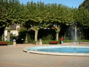 Montluçon - Bassin d'eau circulaire et platanes du jardin Wilson