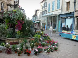 Montluçon - Flowers display (market), floral decoration and houses of the old town