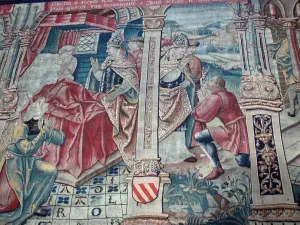 Montpezat-de-Quercy - Binnen in de kerk van Saint-Martin: Vlaamse wandtapijten (muur opknoping van Vlaanderen) episode in het leven van St. Martin - wonderen van Trier