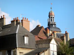 Moulins - Cupola of the clock tower (belfry, Jacquemart) and roofs of the old town