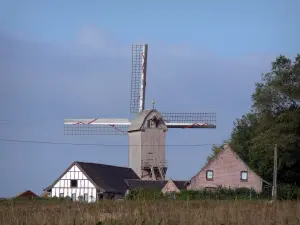 Moulins de Flandre - Moulin de la Roome (moulin à vent en bois sur pivot), à Terdeghem