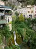 Moustiers-Sainte-Marie - Waterfall (torrent), vegetation and houses of the village