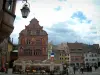 Mulhouse - La Reunion Square with a café terrace, the town hall and old houses