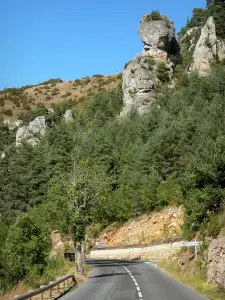 Nationaal Park van de Cevennen - De weg naar de site van de rots Bouilhères