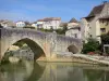 Nérac - Old bridge spanning the Baïse river and facades of houses in the old Nérac medieval town, in the Pays d'Albret region