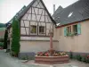 Niedermorschwihr - Fontana di fiori e case del villaggio