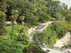 Nîmes - Jardin de la Fontaine (parque): árboles, arbustos, palmas de las manos y las escaleras