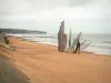 Omaha Beach - Site du Débarquement : plage d'Omaha, monument commémoratif, falaises et mer (la Manche)